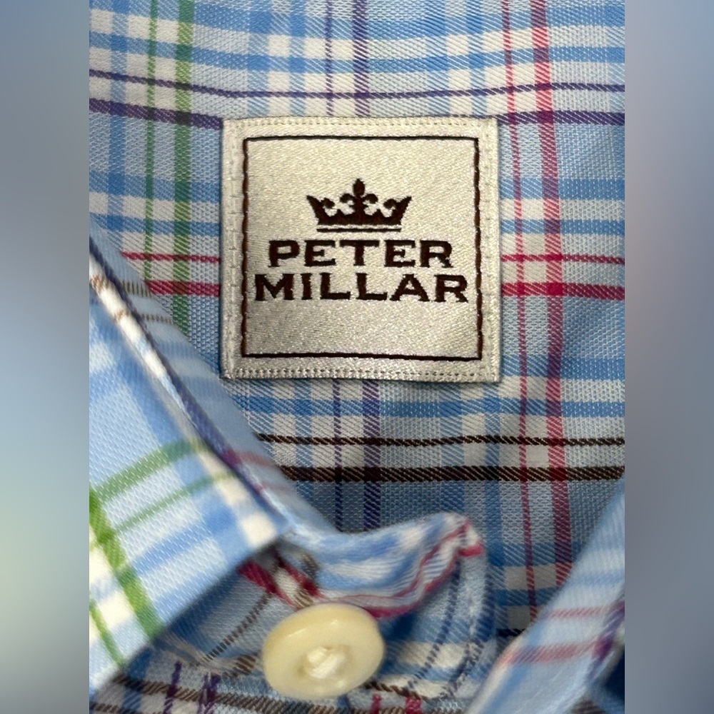 Peter Millar Men's Plaid Button-Down Cotton Shirt XL Long Sleeve Casual